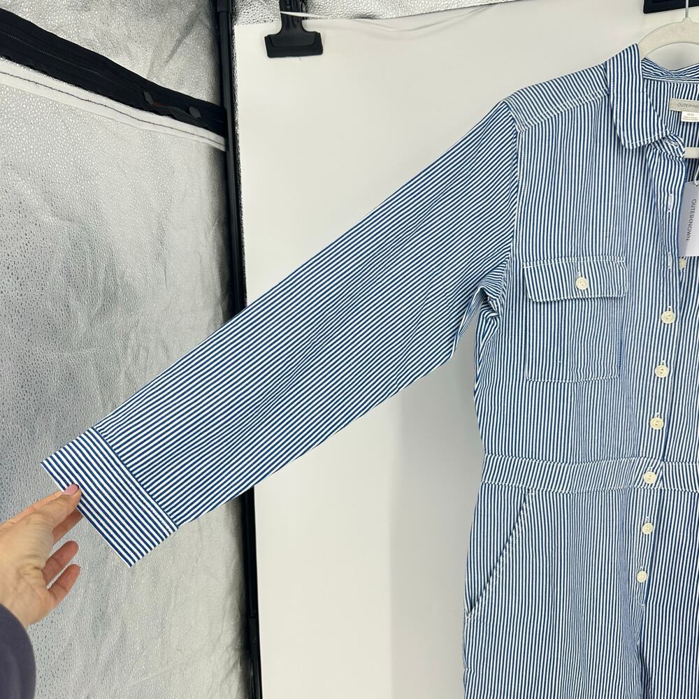 Outerknown Womens Overall Jumpsuit Size M Blue Stripe Linen Coastal Minimalist - Picture 7 of 16